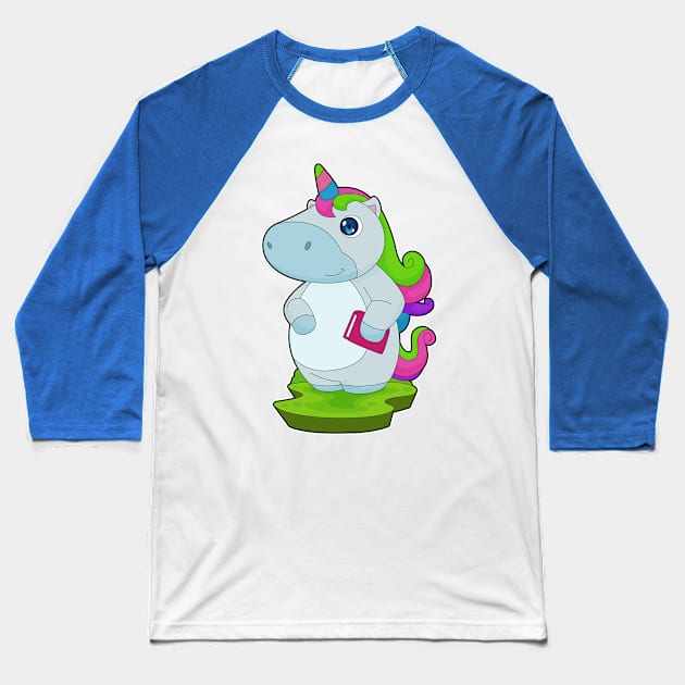 Unicorn Reading Book Baseball T-Shirt by Markus Schnabel